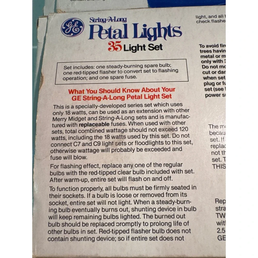 Vintage GE Petal Lights 35 Light Set StringA-Long Clear Bulbs Lot of 4 UXPL2-35C
